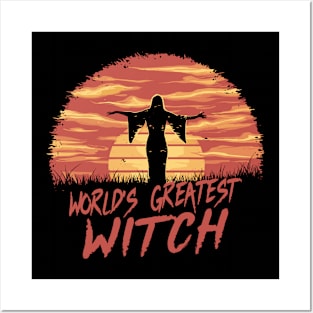 Retro World's Greatest Witch Sunset Silhouette Design Posters and Art